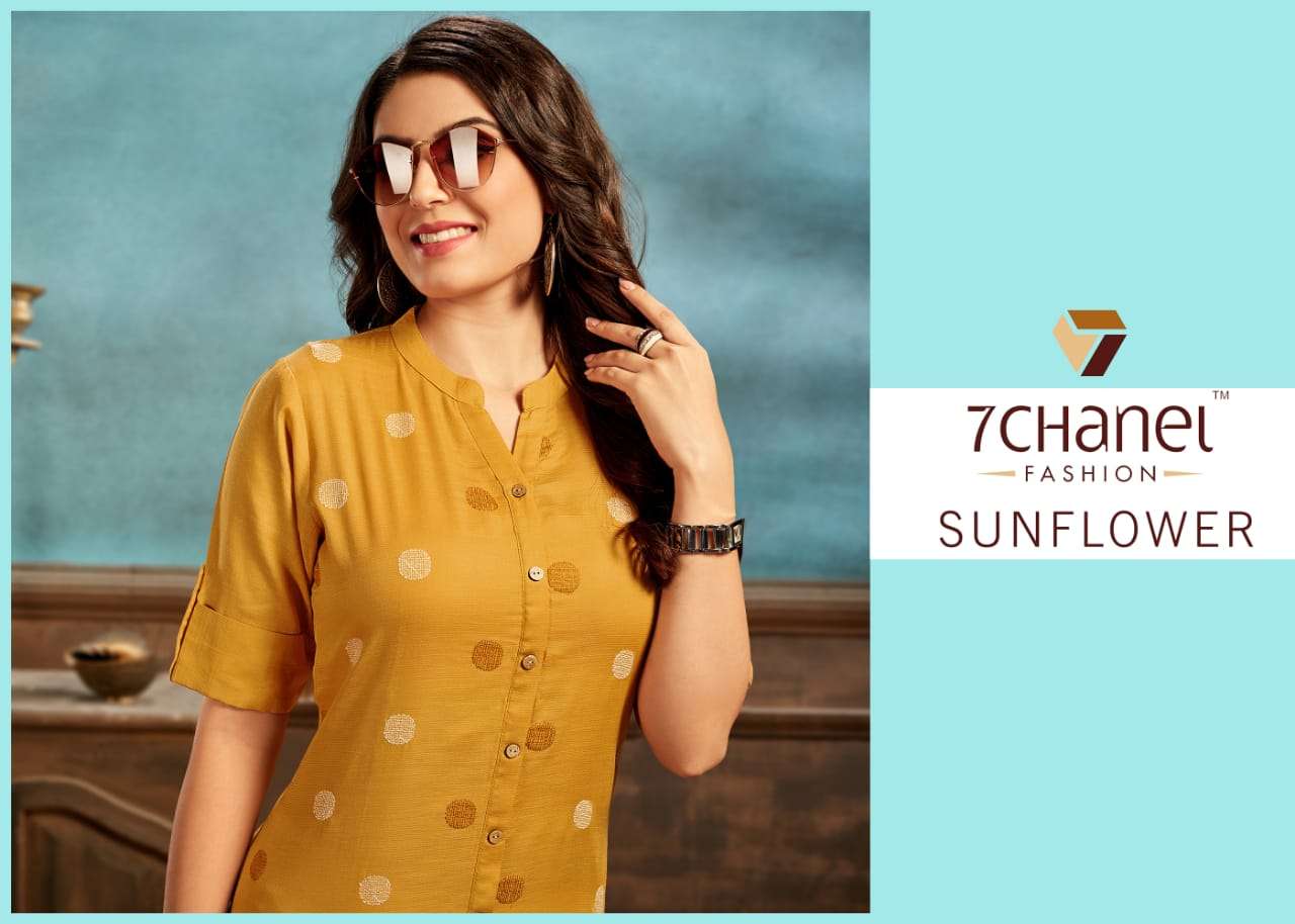 SUNFLOWER BY 7 CHANEL 1001 TO 1006 SERIES BEAUTIFUL STYLISH FANCY COLORFUL CASUAL WEAR & ETHNIC WEAR  COTTON EMBROIDERED KURTIS AT WHOLESALE PRICE