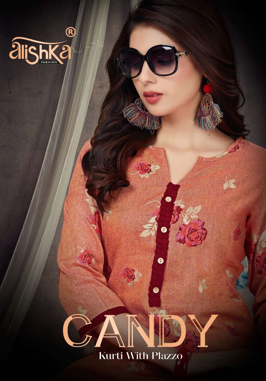 CANDY BY ALISHKA FASHION 1001 TO 1005 SERIES STYLISH FANCY BEAUTIFUL COLORFUL CASUAL WEAR & ETHNIC WEAR COTTON KURTIS WITH BOTTOM AT WHOLESALE PRICE
