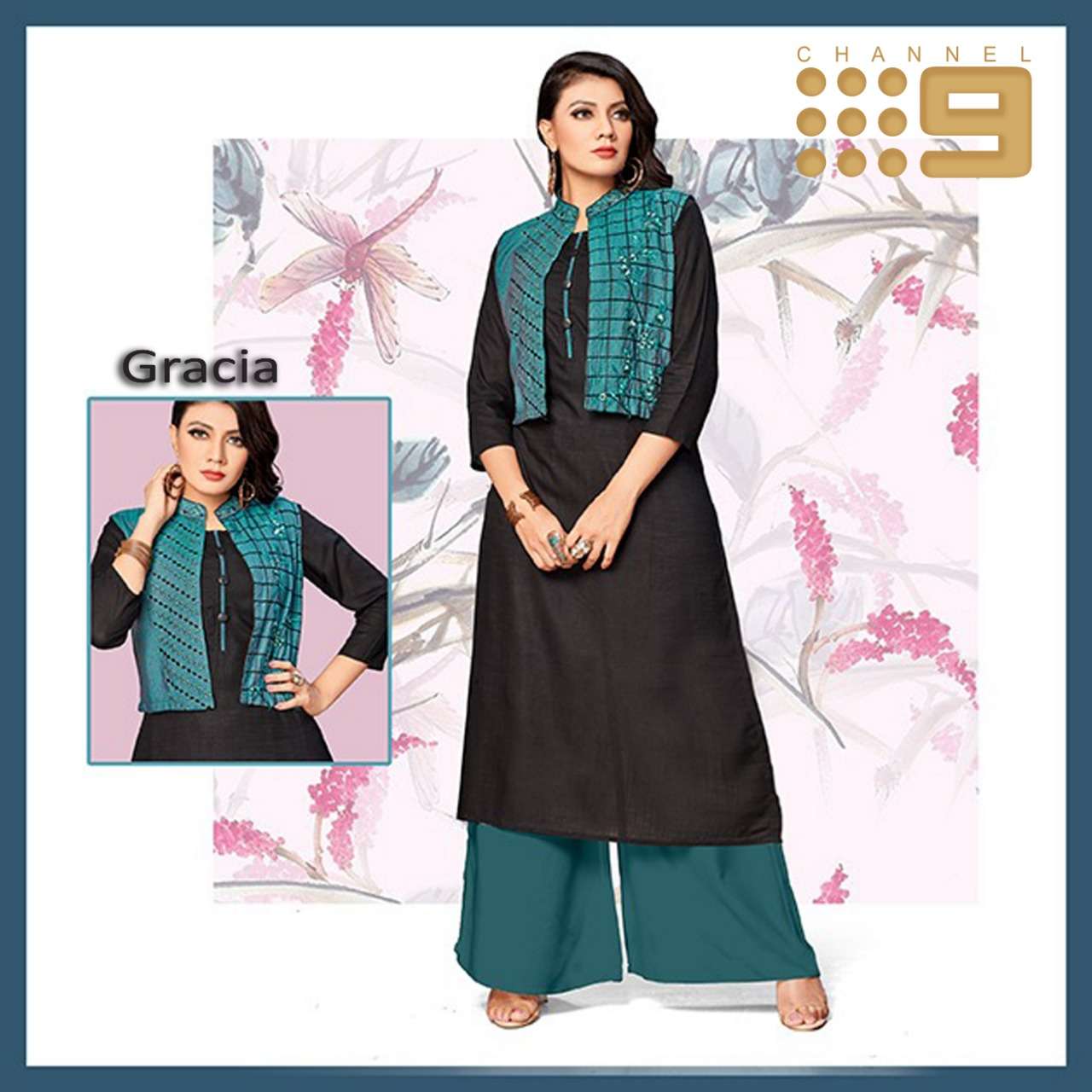GRACIA BY C9 01 TO 03 SERIES BEAUTIFUL STYLISH FANCY COLORFUL CASUAL WEAR & ETHNIC WEAR & READY TO WEAR RAYON SLUB EMBROIDERED KURTIS WITH JACKET AT WHOLESALE PRICE
