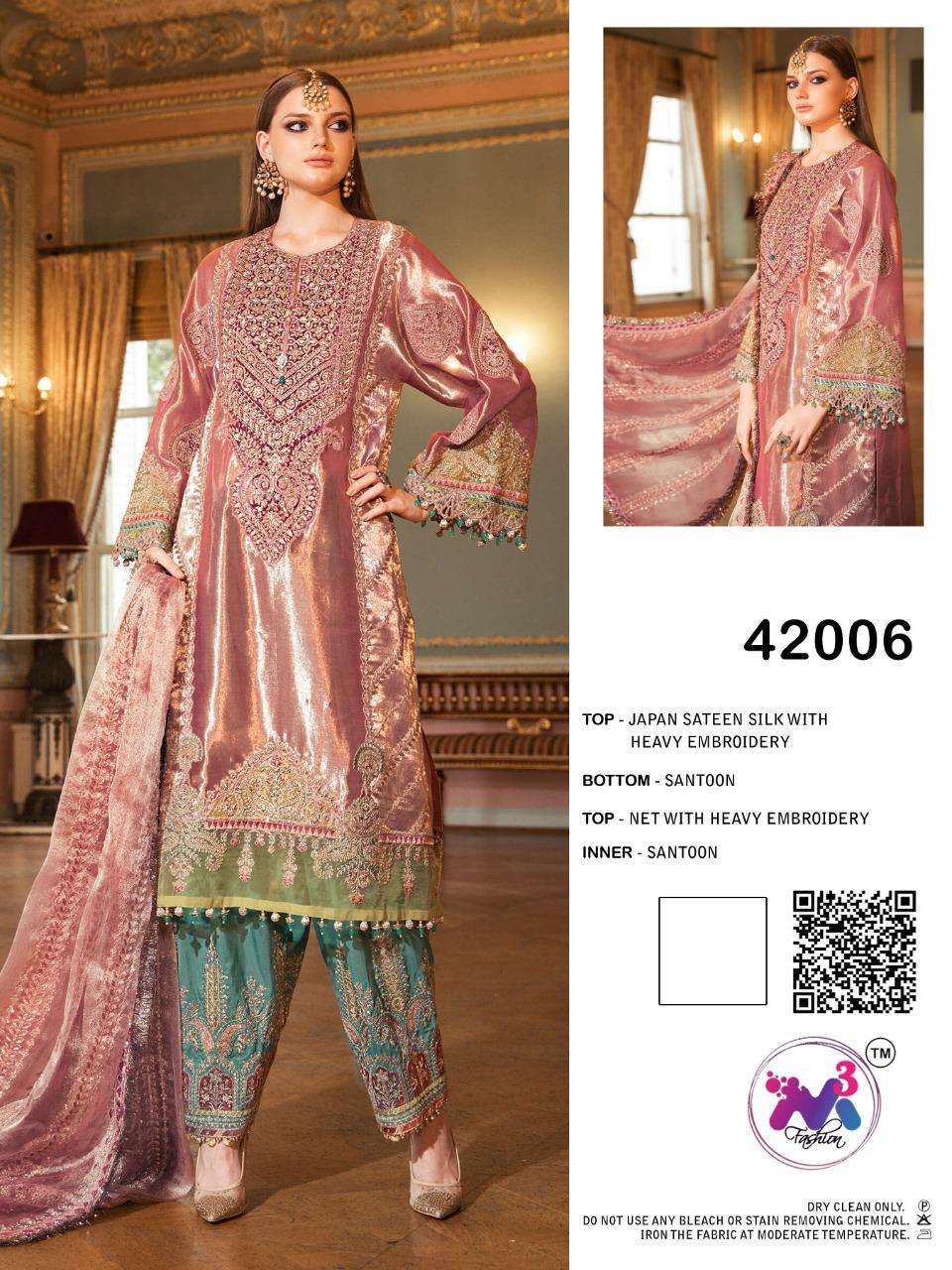 M3 FASHION HIT DESIGN 42006 BY M3 FASHION DESIGNER SUITS BEAUTIFUL FANCY COLORFUL STYLISH PARTY WEAR & OCCASIONAL WEAR JAPAN SATIN SILK EMBROIDERED DRESSES AT WHOLESALE PRICE