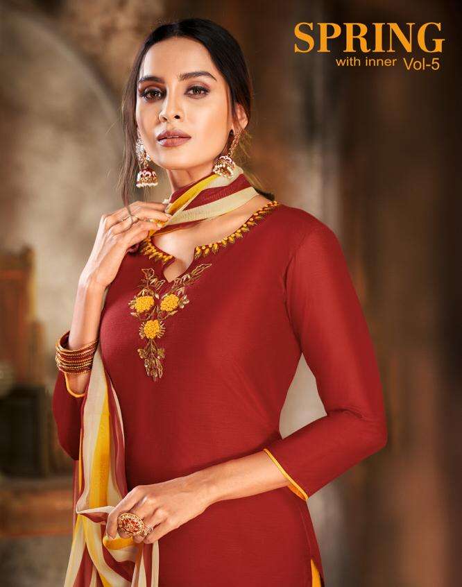 SPRING VOL-5 BY KAPIL TRENDZ 82008 TO 82021 SERIES BEAUTIFUL SUITS STYLISH FANCY COLORFUL PARTY WEAR & OCCASIONAL WEAR COTTON MODEL DRESSES AT WHOLESALE PRICE