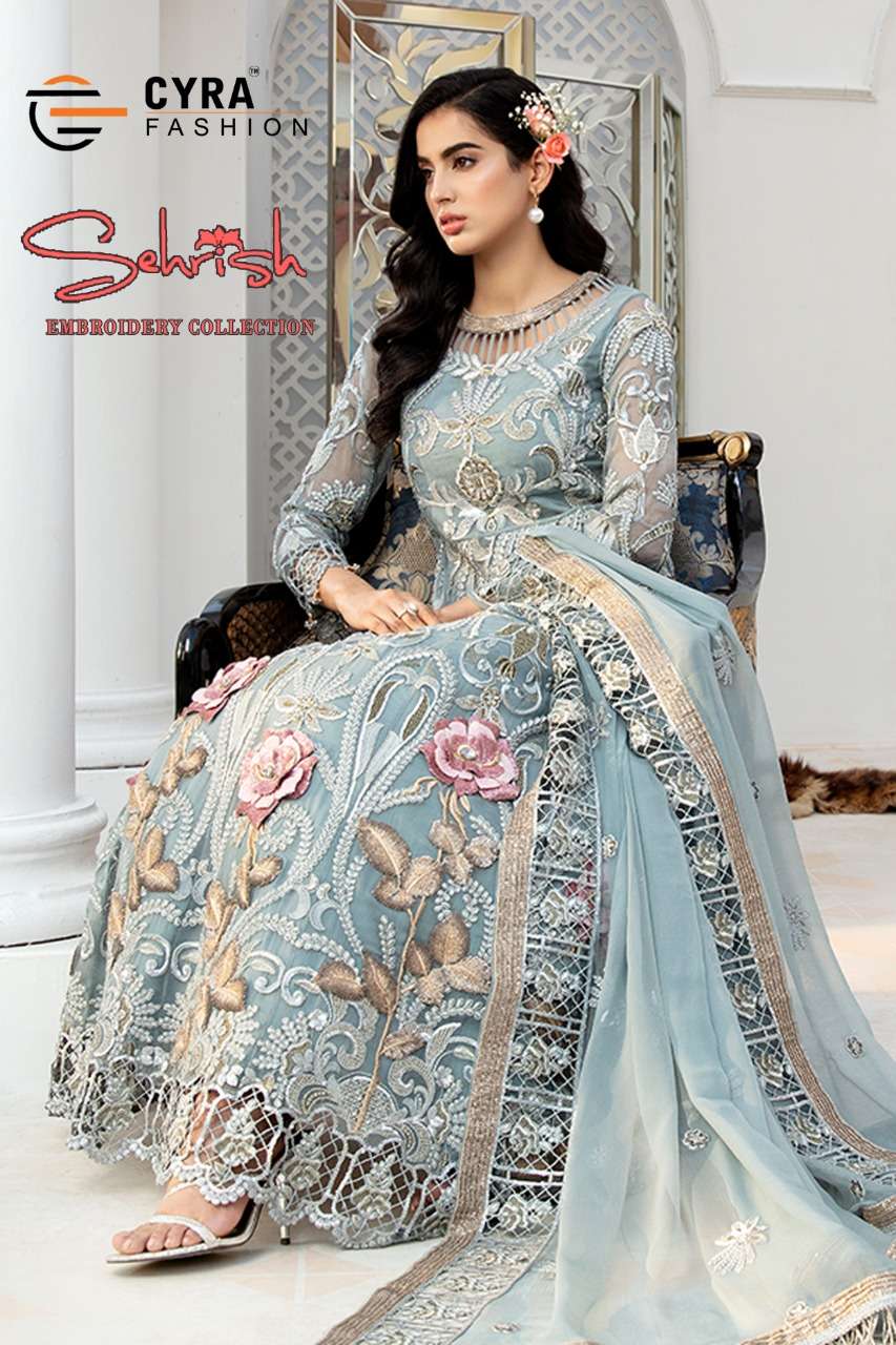 SEHRISH BY CYRA FASHION 51001 TO 51004 SERIES DESIGNER FESTIVE PAKISTANI SUITS COLLECTION BEAUTIFUL STYLISH FANCY COLORFUL PARTY WEAR & OCCASIONAL WEAR GEORGETTE WITH EMBROIDERED DRESSES AT WHOLESALE PRICE