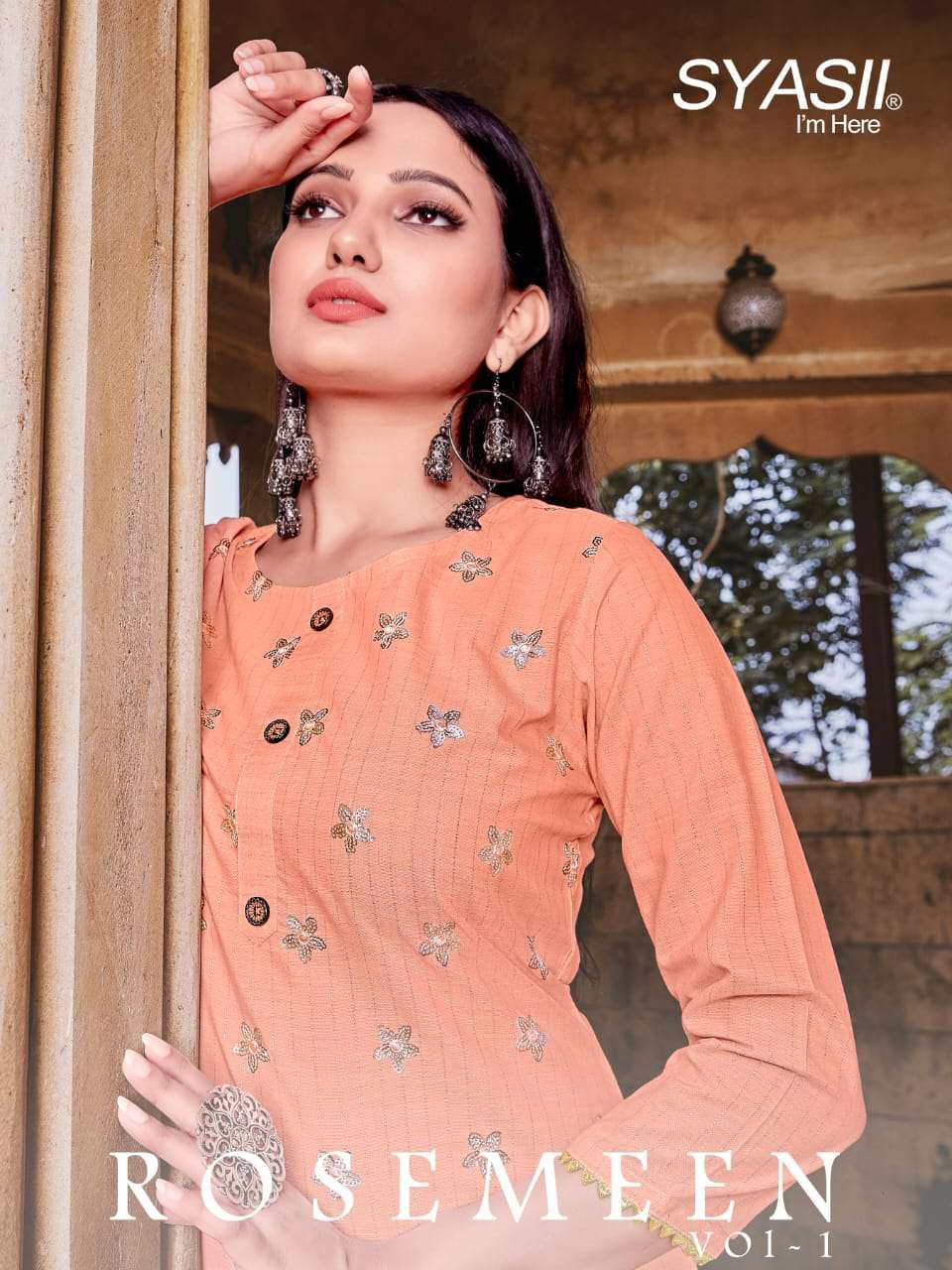 ROSEMEEN BY SYASII 1001 TO 1005 SERIES BEAUTIFUL STYLISH FANCY COLORFUL CASUAL WEAR & ETHNIC WEAR & READY TO WEAR VISCOSE WEAVING EMBROIDERED KURTIS WITH BOTTOM AT WHOLESALE PRICE