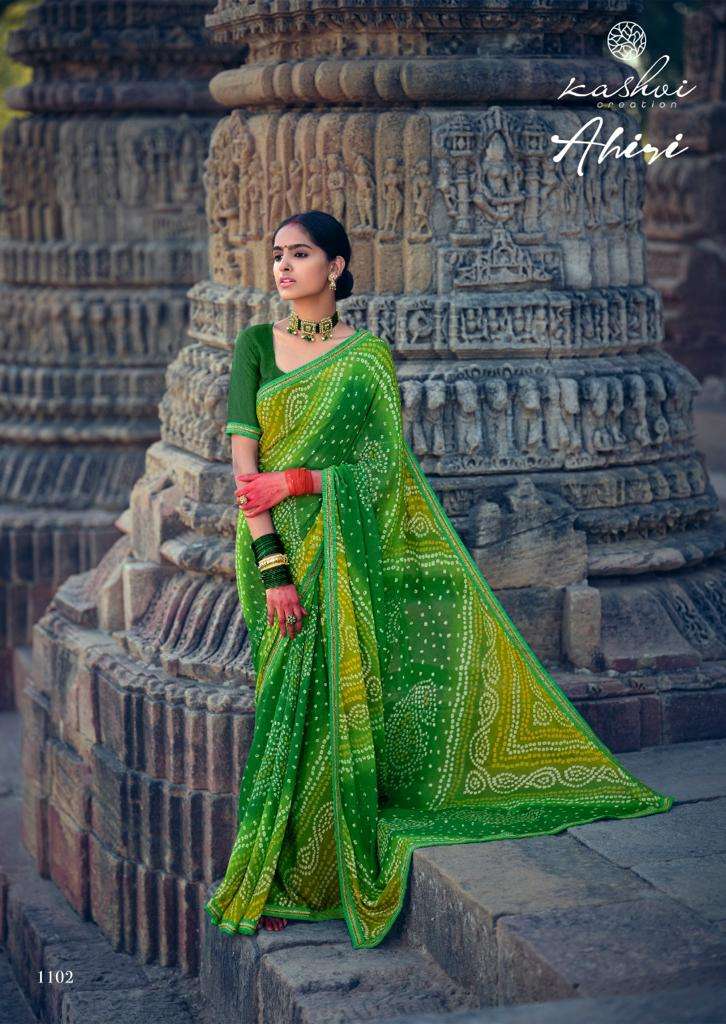 AHIRI BY KASHVI CREATION 1101 TO 1110 SERIES INDIAN TRADITIONAL WEAR COLLECTION BEAUTIFUL STYLISH FANCY COLORFUL PARTY WEAR & OCCASIONAL WEAR CHIFFON SAREES AT WHOLESALE PRICE