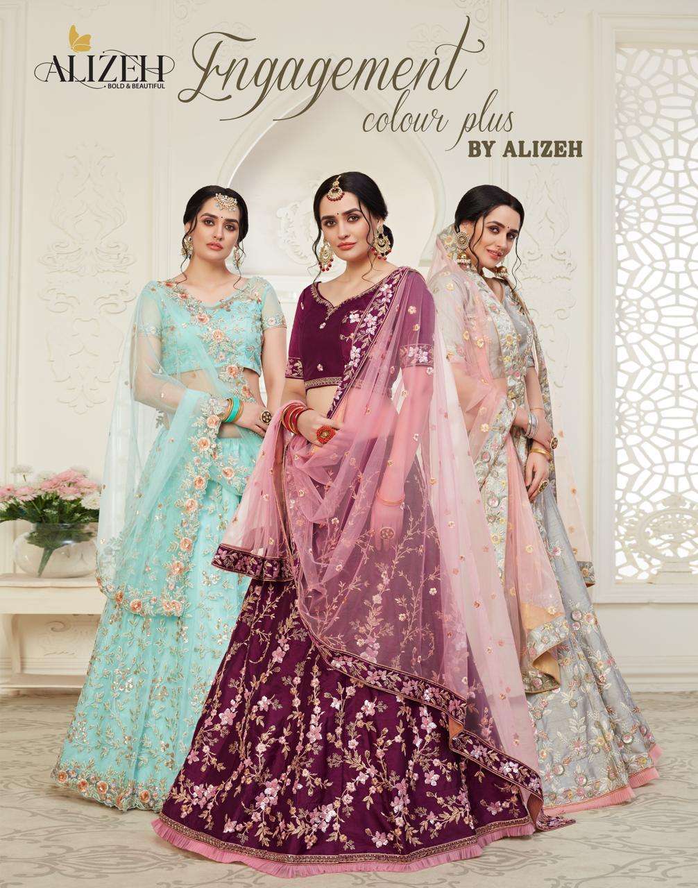 ENGAGEMENT COLOUR PLUS BY ALIZEH DESIGNER BEAUTIFUL NAVRATRI COLLECTION OCCASIONAL WEAR & PARTY WEAR FANCY LEHENGAS AT WHOLESALE PRICE