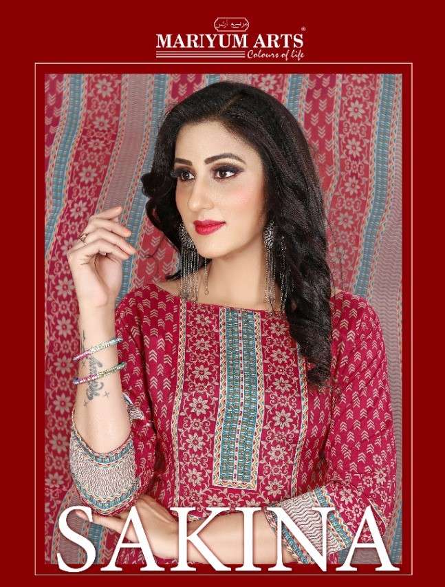 SAKINA BY MARIYUM ARTS 1001 TO 1008 SERIES DESIGNER SUITS COLLECTION BEAUTIFUL STYLISH FANCY COLORFUL PARTY WEAR & OCCASIONAL WEAR FRENCH CREPE DIGITAL PRINTED DRESSES AT WHOLESALE PRICE