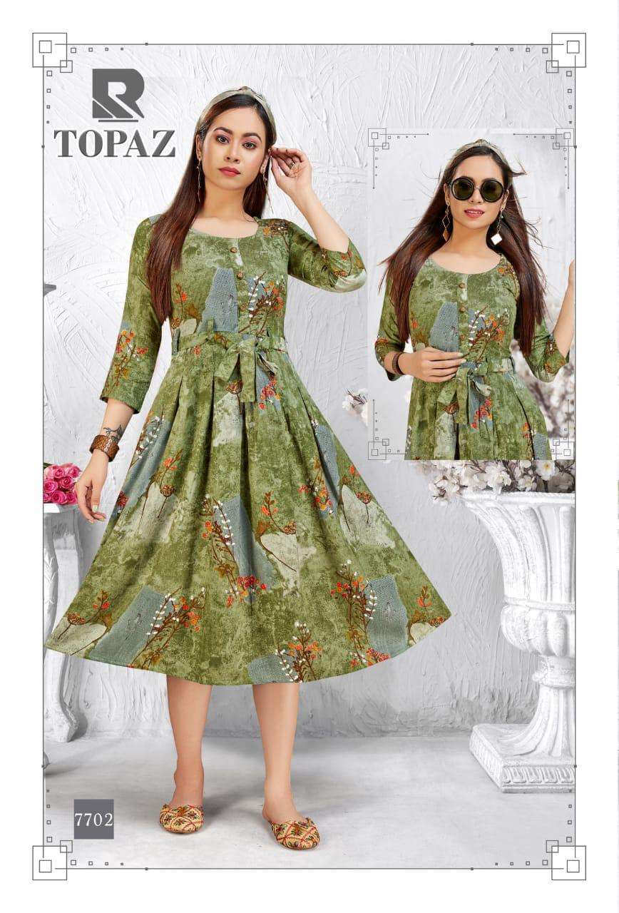 TOPAZ BY RAASHI 7701 TO 7708 SERIES BEAUTIFUL STYLISH FANCY COLORFUL CASUAL WEAR & ETHNIC WEAR & READY TO WEAR RAYON PRINTED KURTIS AT WHOLESALE PRICE