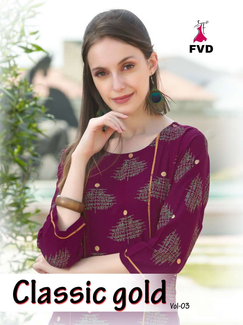 CLASSIC GOLD VOL-3 BY FVD 204 TO 211 SERIES DESIGNER STYLISH FANCY COLORFUL BEAUTIFUL PARTY WEAR & ETHNIC WEAR COLLECTION RAYON FOIL PRINT KURTIS WITH BOTTOM AT WHOLESALE PRICE