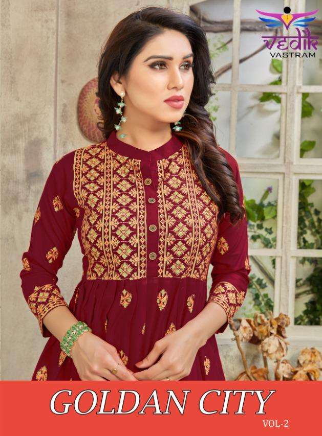 GOLDEN CITY VOL-2 BY VEDIK VASTRAM 1007 TO 1012 SERIES DESIGNER STYLISH FANCY COLORFUL BEAUTIFUL PARTY WEAR & ETHNIC WEAR COLLECTION RAYON PRINT GOWNS AT WHOLESALE PRICE