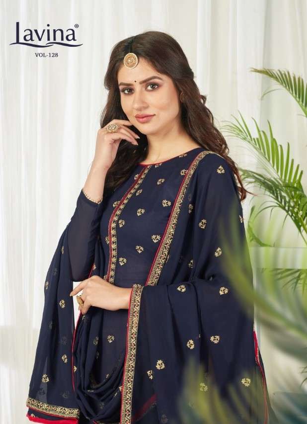 LAVINA VOL-128 BY LAVINA 128-001 TO 128-006 SERIES BEAUTIFUL PAKISTANI SUITS COLORFUL STYLISH FANCY CASUAL WEAR & ETHNIC WEAR GEORGETTE EMBROIDERED DRESSES AT WHOLESALE PRICE