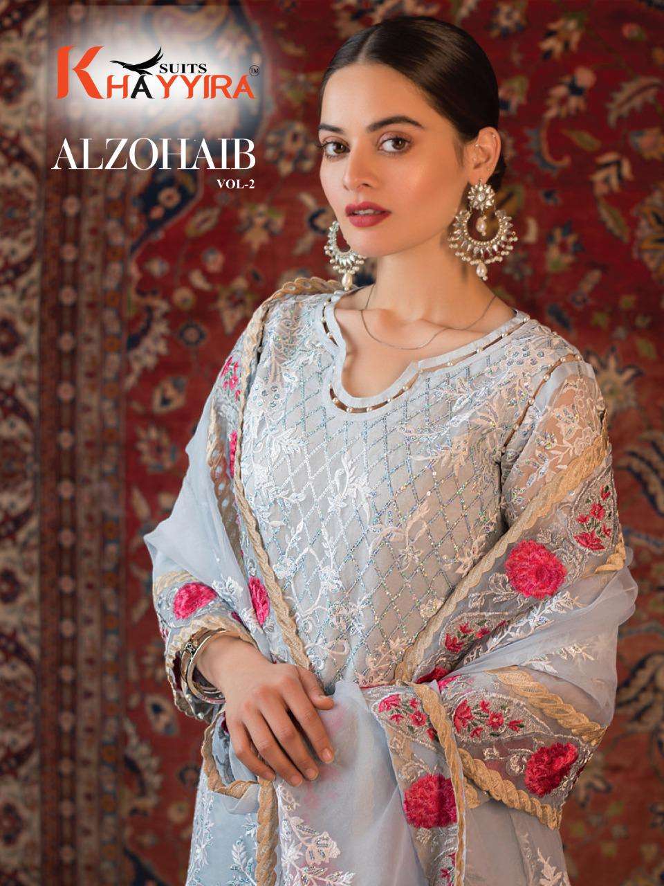 ALZOHAIB VOL-2 BY KHAYYIRA 1095 TO 1098 SERIES BEAUTIFUL SUITS STYLISH COLORFUL FANCY CASUAL WEAR & ETHNIC WEAR FAUX GEORGETTE EMBROIDERED DRESSES AT WHOLESALE PRICE