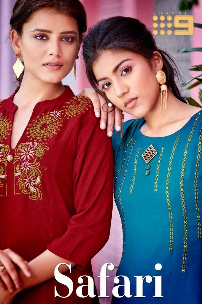 SAFARI BY C9 1001 TO 1004 SERIES DESIGNER STYLISH FANCY COLORFUL BEAUTIFUL PARTY WEAR & ETHNIC WEAR COLLECTION RAYON SLUB EMBROIDERY KURTIS WITH BOTTOM AT WHOLESALE PRICE