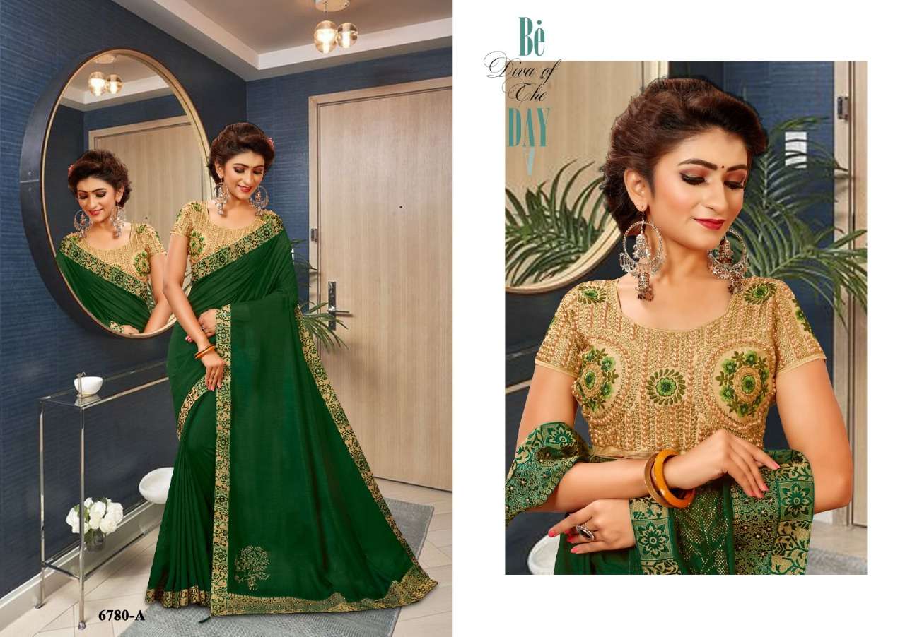 VANYA BY SITKA 6780-A TO 6780-G SERIES INDIAN TRADITIONAL WEAR COLLECTION BEAUTIFUL STYLISH FANCY COLORFUL PARTY WEAR & OCCASIONAL  VICHITRA SILK SAREE WITH HEAVY BORDER & WORK BLOUSE AT WHOLESALE PRICE