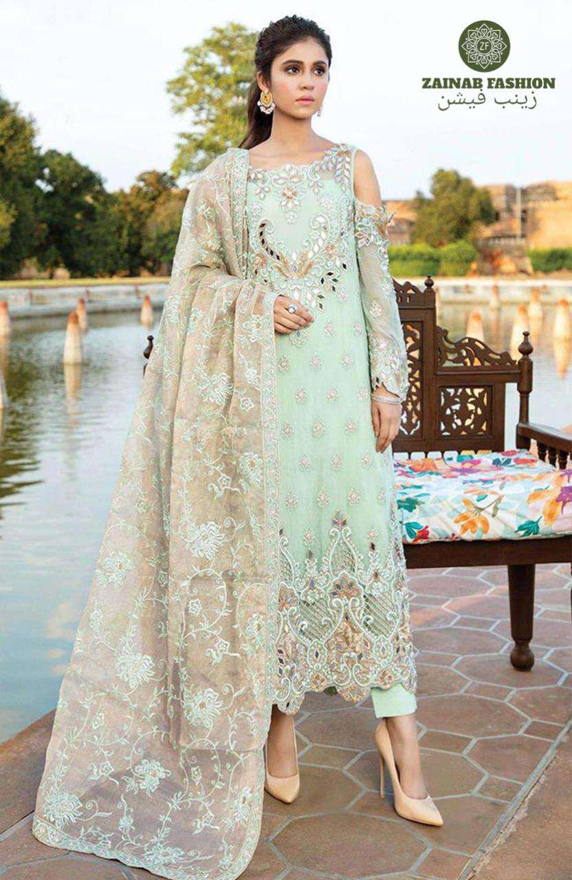 ZF 102 BY ZAINAB FASHION PAKISTANI SUITS BEAUTIFUL FANCY COLORFUL STYLISH PARTY WEAR & OCCASIONAL WEAR PURE GEORGETTE WITH EMBROIDERY DRESSES AT WHOLESALE PRICE