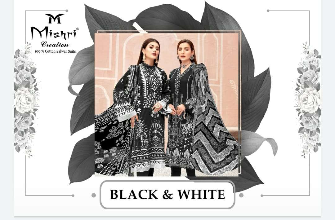 BLACK AND WHITE BY MISHRI 1001 TO 1010 SERIES BEAUTIFUL SUITS COLORFUL STYLISH FANCY CASUAL WEAR & ETHNIC WEAR PURE COTTON PRINT DRESSES AT WHOLESALE PRICE