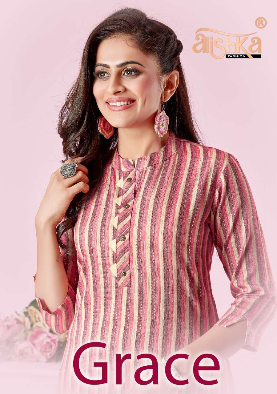 GRACE BY ALISHKA FASHION 1001 TO 1004 SERIES DESIGNER STYLISH FANCY COLORFUL BEAUTIFUL PARTY WEAR & ETHNIC WEAR COLLECTION RAYON FOIL PRINT KURTIS AT WHOLESALE PRICE