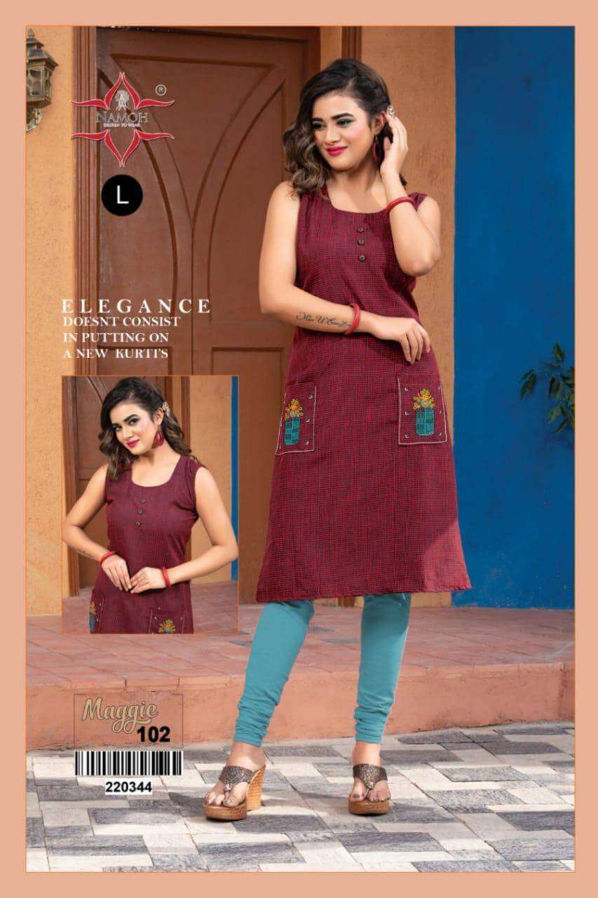 MAGGIE BY NAMOH 101 TO 108 SERIES DESIGNER STYLISH FANCY COLORFUL BEAUTIFUL PARTY WEAR & ETHNIC WEAR COLLECTION RAYON KURTIS AT WHOLESALE PRICE