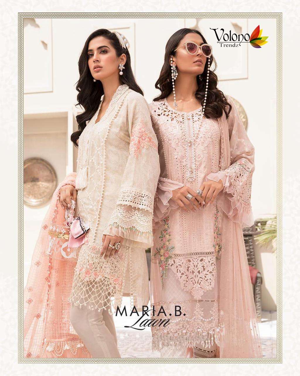 MARIA.B. LAWN BY VOLONO TRENDZ 1001 TO 1002 SERIES BEAUTIFUL PAKISTANI SUITS STYLISH FANCY COLORFUL PARTY WEAR & ETHNIC WEAR CAMBRIC EMBROIDERY DRESSES AT WHOLESALE PRICE