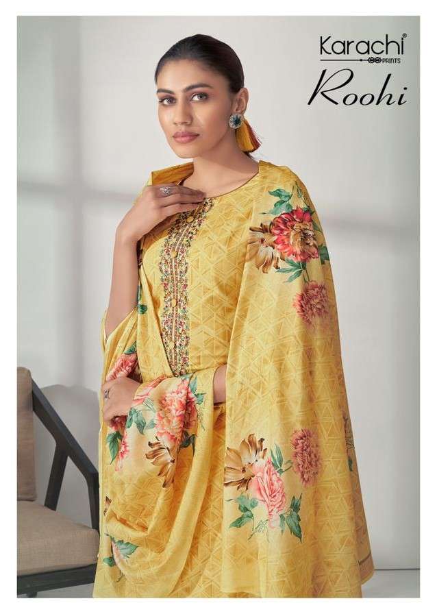 ROOHI BY KARACHI PRINTS 56001 TO 56008 SERIES BEAUTIFUL SUITS COLORFUL STYLISH FANCY CASUAL WEAR & ETHNIC WEAR PURE LAWN COTTON PRINT WITH EMBROIDERY DRESSES AT WHOLESALE PRICE