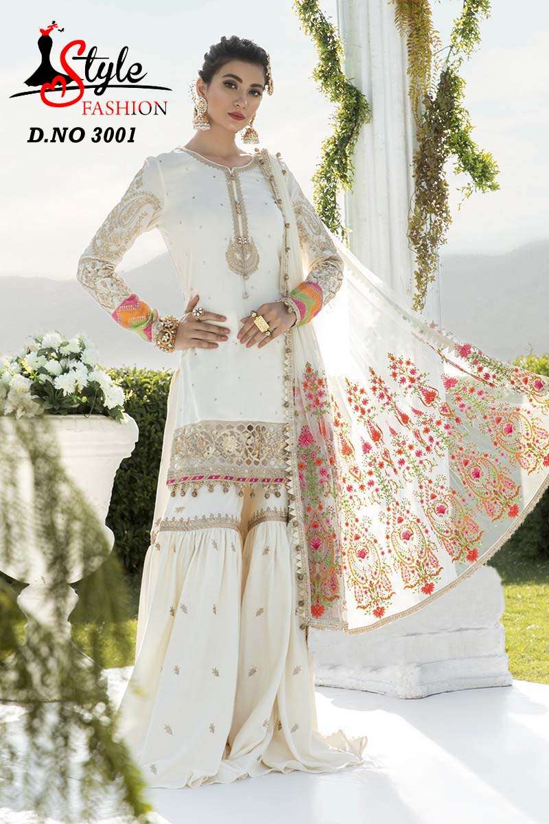 STYLE FASHION HIT DESIGN 3001 BY STYLE FASHION PAKISTANI SUITS BEAUTIFUL FANCY COLORFUL STYLISH PARTY WEAR & OCCASIONAL WEAR GEORGETTE EMBROIDERED DRESSES AT WHOLESALE PRICE