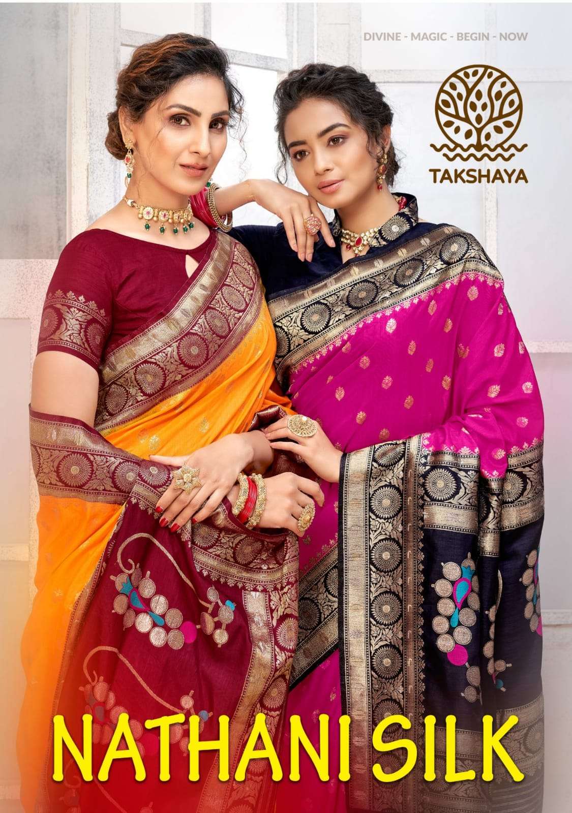 NATAHNI SILK BY TAKSHAYA A TO E SERIES INDIAN TRADITIONAL WEAR COLLECTION BEAUTIFUL STYLISH FANCY COLORFUL PARTY WEAR & OCCASIONAL WEAR SILK SAREES AT WHOLESALE PRICE