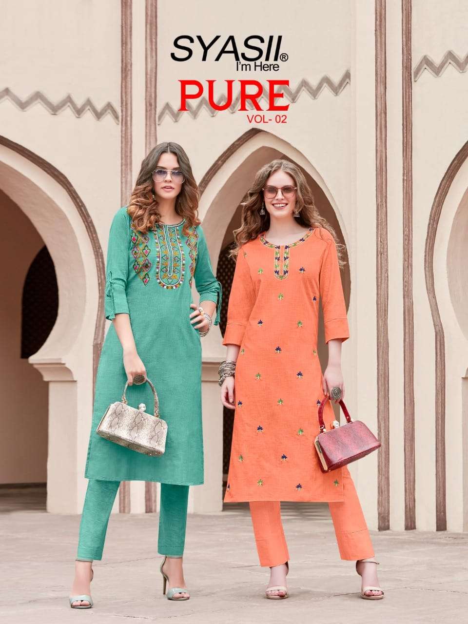 PURE VOL-2 BY SYASII 2001 TO 2006 SERIES DESIGNER STYLISH FANCY COLORFUL BEAUTIFUL PARTY WEAR & ETHNIC WEAR COLLECTION PURE COTTON SLUB EMBROIDERY KURTIS WITH BOTTOM AT WHOLESALE PRICE