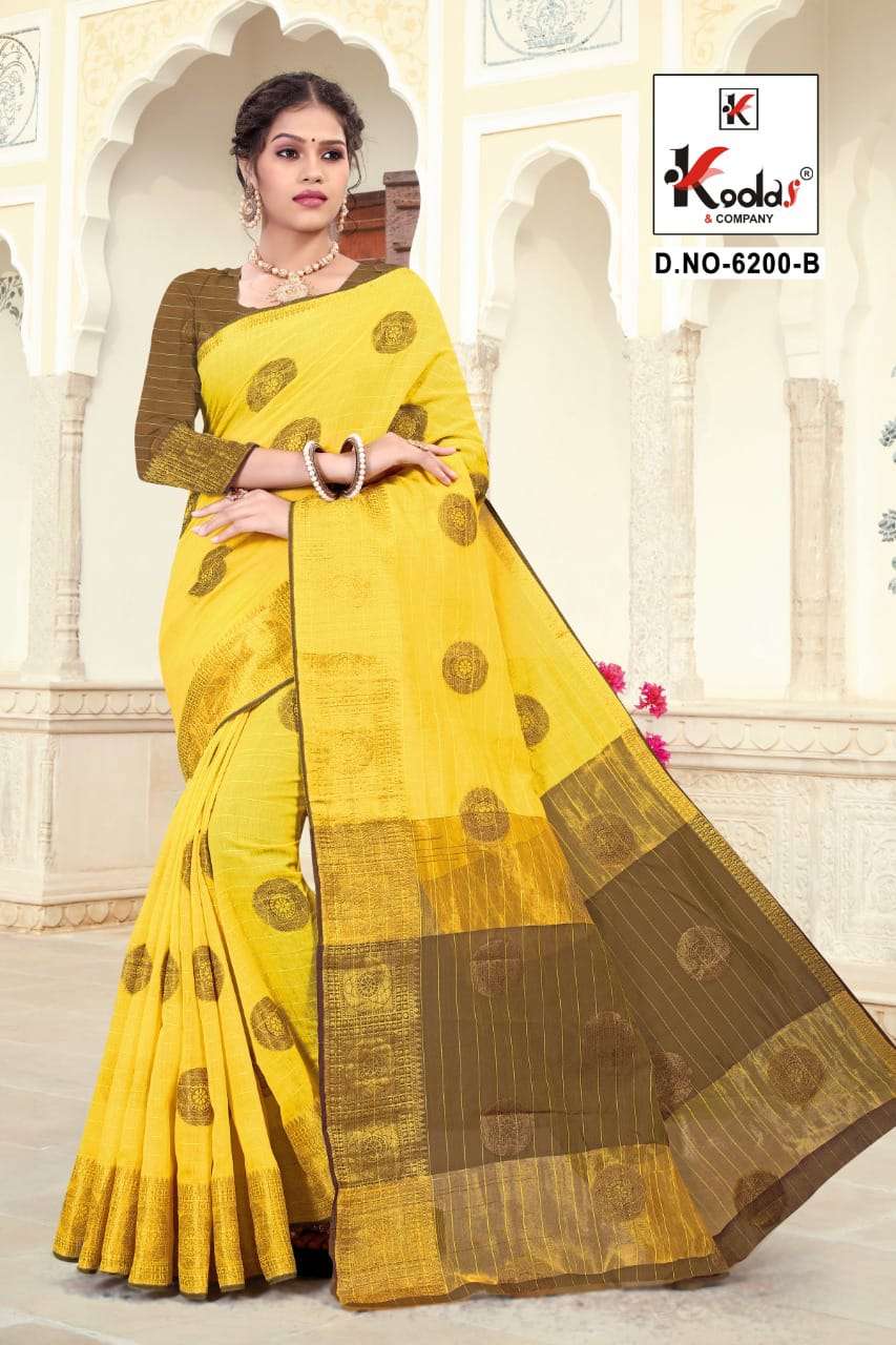RIDHIMA 6200 BY KODAS 6200-A TO 6200-D SERIES INDIAN TRADITIONAL WEAR COLLECTION BEAUTIFUL STYLISH FANCY COLORFUL PARTY WEAR & OCCASIONAL WEAR COTTON SAREES AT WHOLESALE PRICE