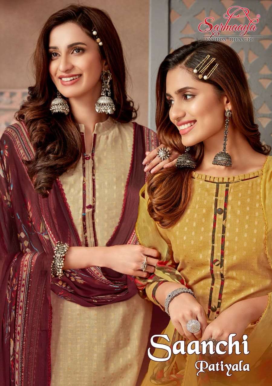 SAANCHI PATIYALA BY SARMAAYA 38001 TO 38008 SERIES BEAUTIFUL SUITS COLORFUL STYLISH FANCY CASUAL WEAR & ETHNIC WEAR PURE CAMBRIC COTTON WITH WORK DRESSES AT WHOLESALE PRICE
