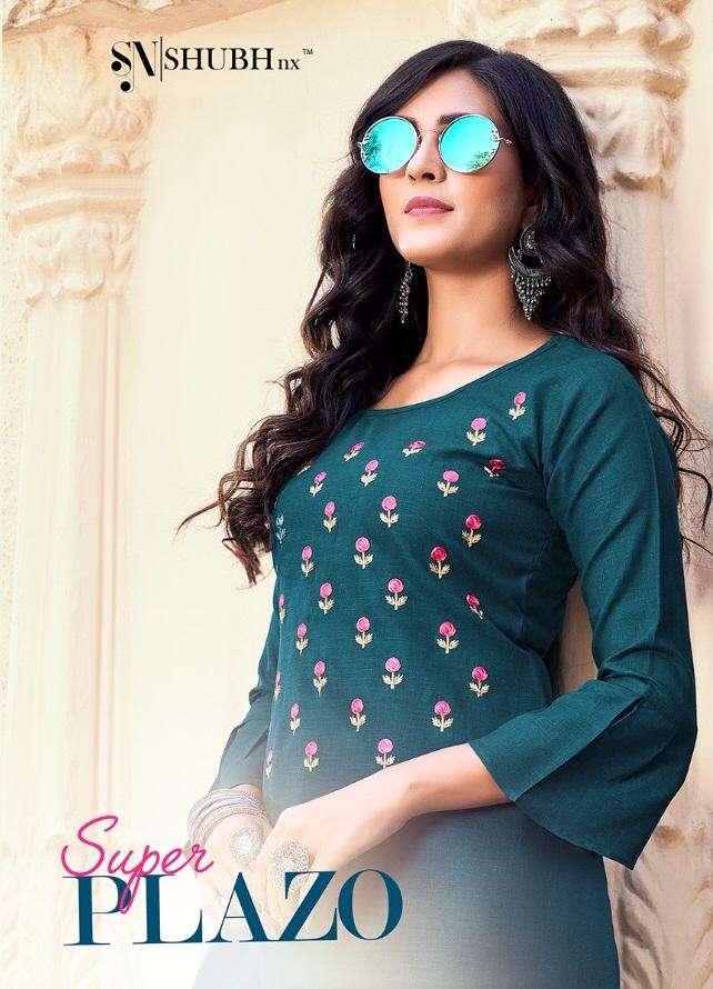SUPER PLAZO BY SHUBH NX 1001 TO 1010 SERIES DESIGNER STYLISH FANCY COLORFUL BEAUTIFUL PARTY WEAR & ETHNIC WEAR COLLECTION RAYON SLUB EMBROIDERY KURTIS WITH BOTTOM AT WHOLESALE PRICE