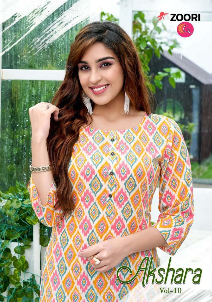 AKSHARA VOL-10 BY ZOORI 1069 TO 1076 SERIES DESIGNER STYLISH FANCY COLORFUL BEAUTIFUL PARTY WEAR & ETHNIC WEAR COLLECTION RAYON PRINT KURTIS AT WHOLESALE PRICE