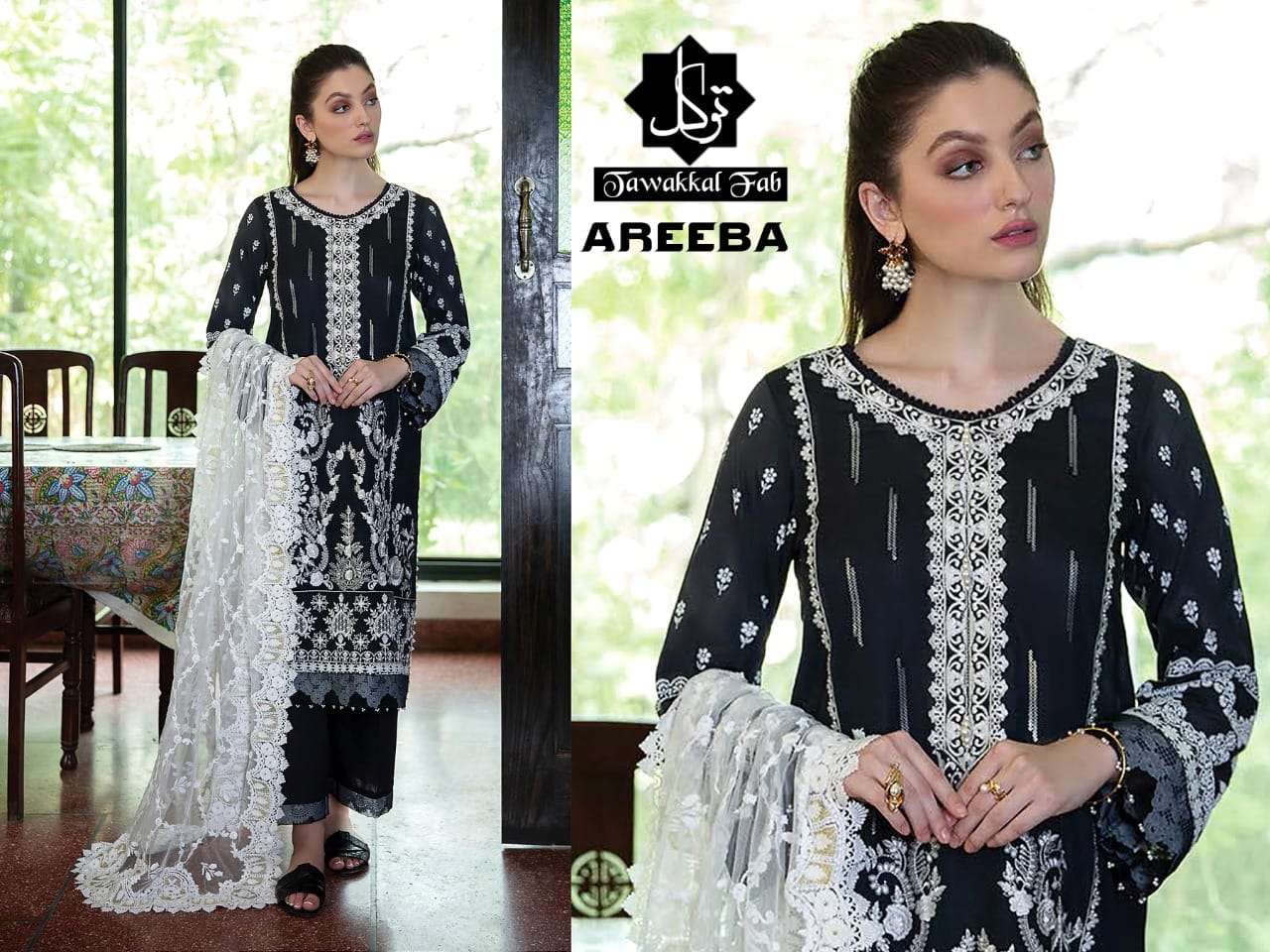 AREEBA BY TAWAKKAL FAB DESIGNER PAKISTANI SUITS BEAUTIFUL STYLISH FANCY COLORFUL PARTY WEAR & OCCASIONAL WEAR CAMBRIC COTTON EMBROIDERY DRESSES AT WHOLESALE PRICE