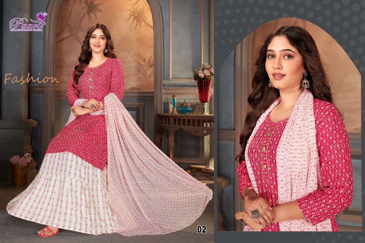 CARON BY PAAVI 01 TO 06 SERIES BEAUTIFUL SUITS COLORFUL STYLISH FANCY CASUAL WEAR & ETHNIC WEAR RAYON EMBROIDERED DRESSES AT WHOLESALE PRICE