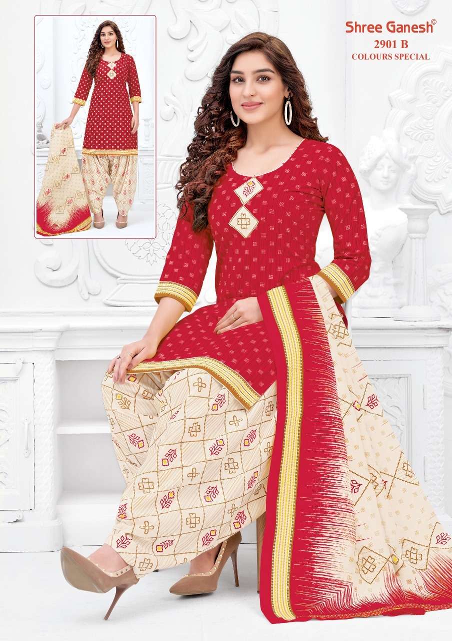 COLOUR SPECIAL 2901 BY SHREE GANESH 2901-A TO 2901-D SERIES BEAUTIFUL STYLISH SHARARA SUITS FANCY COLORFUL CASUAL WEAR & ETHNIC WEAR & READY TO WEAR PURE COTTON PRINTED DRESSES AT WHOLESALE PRICE