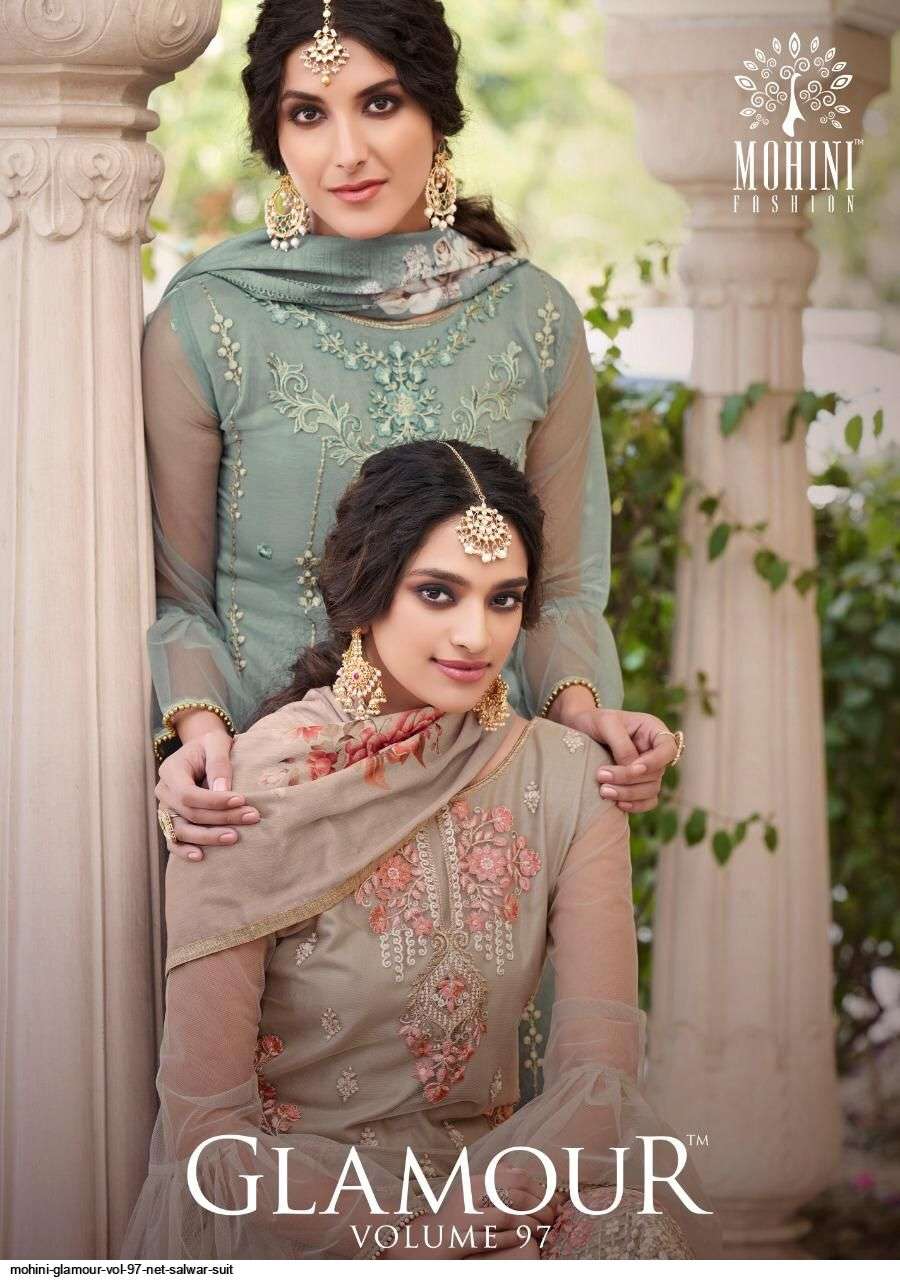 GLAMOUR VOL-97 BY MOHINI FASHION 97001 TO 97006 SERIES DESIGNER FESTIVE SUITS COLLECTION BEAUTIFUL STYLISH FANCY COLORFUL PARTY WEAR & OCCASIONAL WEAR NET EMBROIDERED DRESSES AT WHOLESALE PRICE