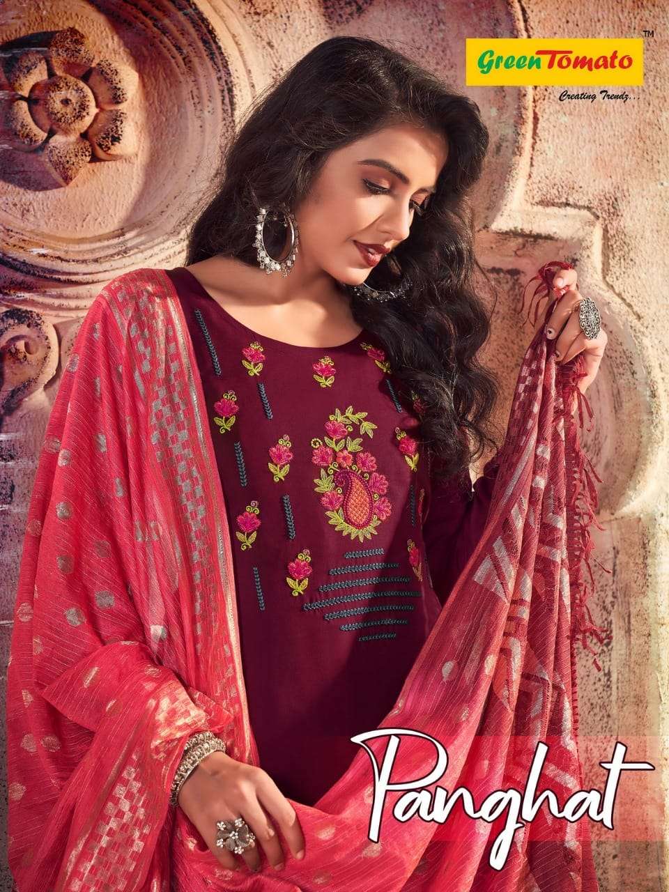 PANGHAT BY GREEN TOMATO 1001 TO 1008 SERIES BEAUTIFUL SUITS COLORFUL STYLISH FANCY CASUAL WEAR & ETHNIC WEAR HEAVY RAYON EMBROIDERED DRESSES AT WHOLESALE PRICE