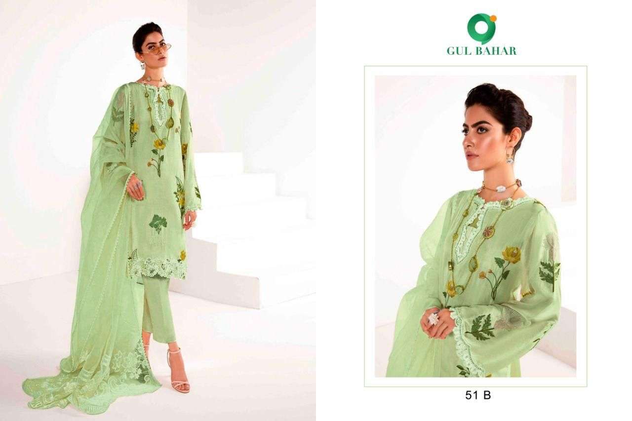 SHAKIRA VOL-1 BY GUL BAHAR 51-A TO 51-D SERIES BEAUTIFUL SUITS COLORFUL STYLISH FANCY CASUAL WEAR & ETHNIC WEAR FAUX GEORGETTE EMBROIDERED DRESSES AT WHOLESALE PRICE