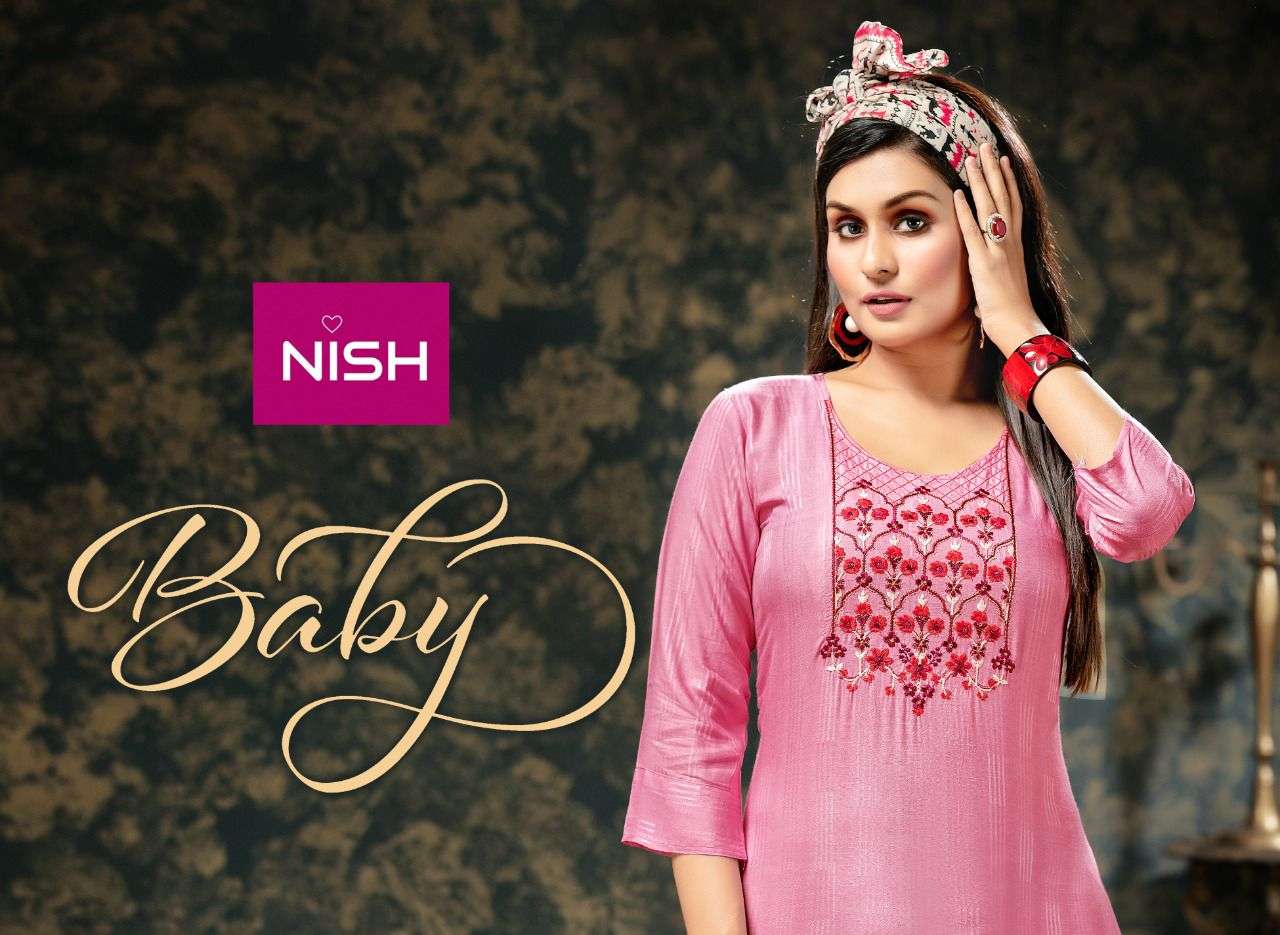 BABY BY NISH 101 TO 106 SERIES DESIGNER STYLISH FANCY COLORFUL BEAUTIFUL PARTY WEAR & ETHNIC WEAR COLLECTION RAYON DOBBY KURTIS WITH BOTTOM AT WHOLESALE PRICE