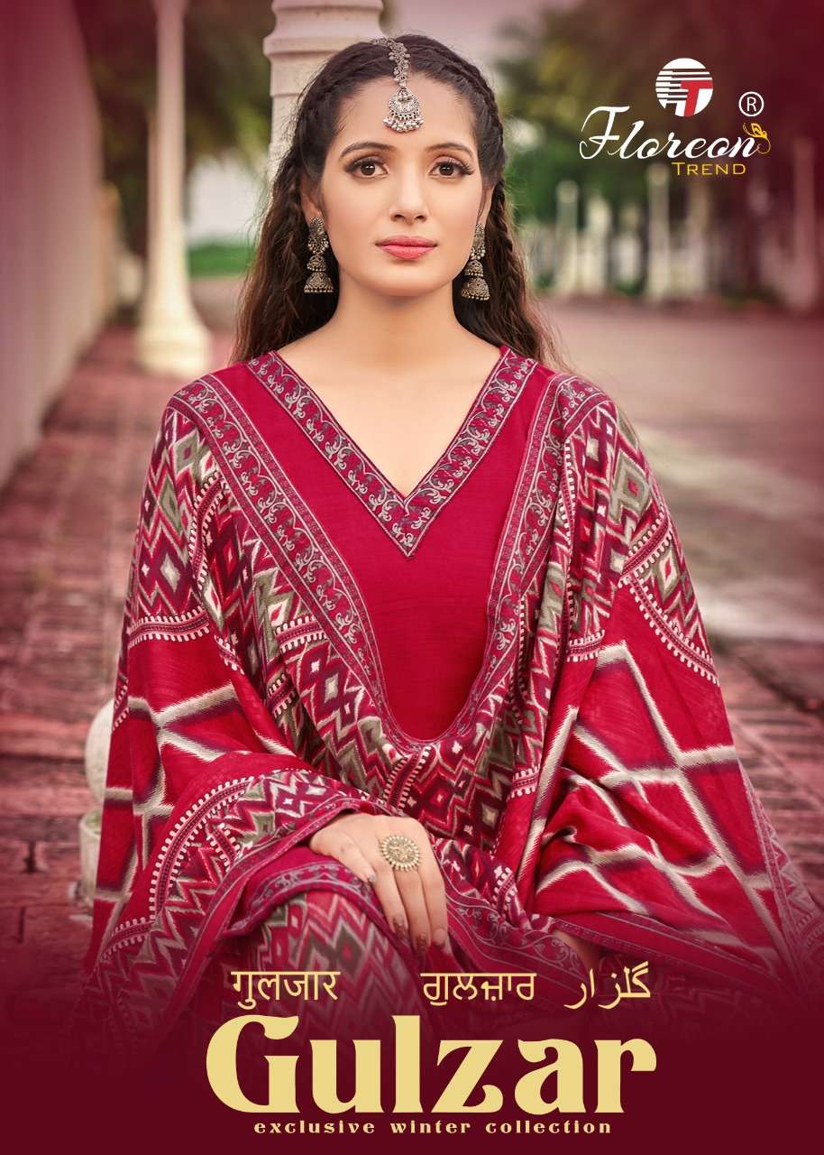 GULZAR BY FLOREON TRENDS 1001 TO 1010 SERIES BEAUTIFUL STYLISH SUITS FANCY COLORFUL CASUAL WEAR & ETHNIC WEAR & READY TO WEAR PURE PASHMINA PRINTED DRESSES AT WHOLESALE PRICE