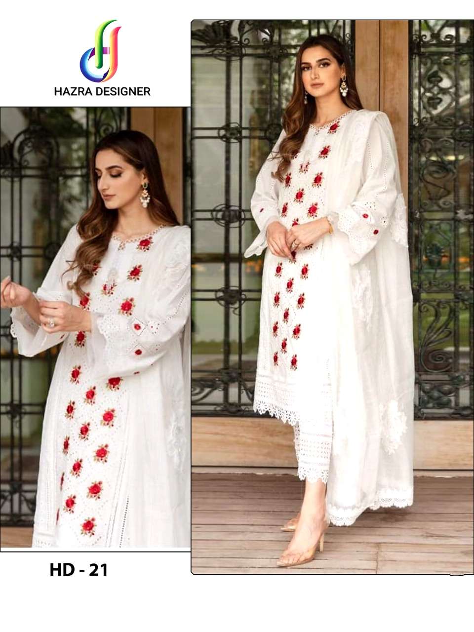 HAZRA HIT DESIGN 21 BY HAZRA DESIGNER PAKISTANI SUITS BEAUTIFUL FANCY COLORFUL STYLISH PARTY WEAR & OCCASIONAL WEAR PURE CAMBRIC COTTON WITH EMBROIDERY DRESSES AT WHOLESALE PRICE