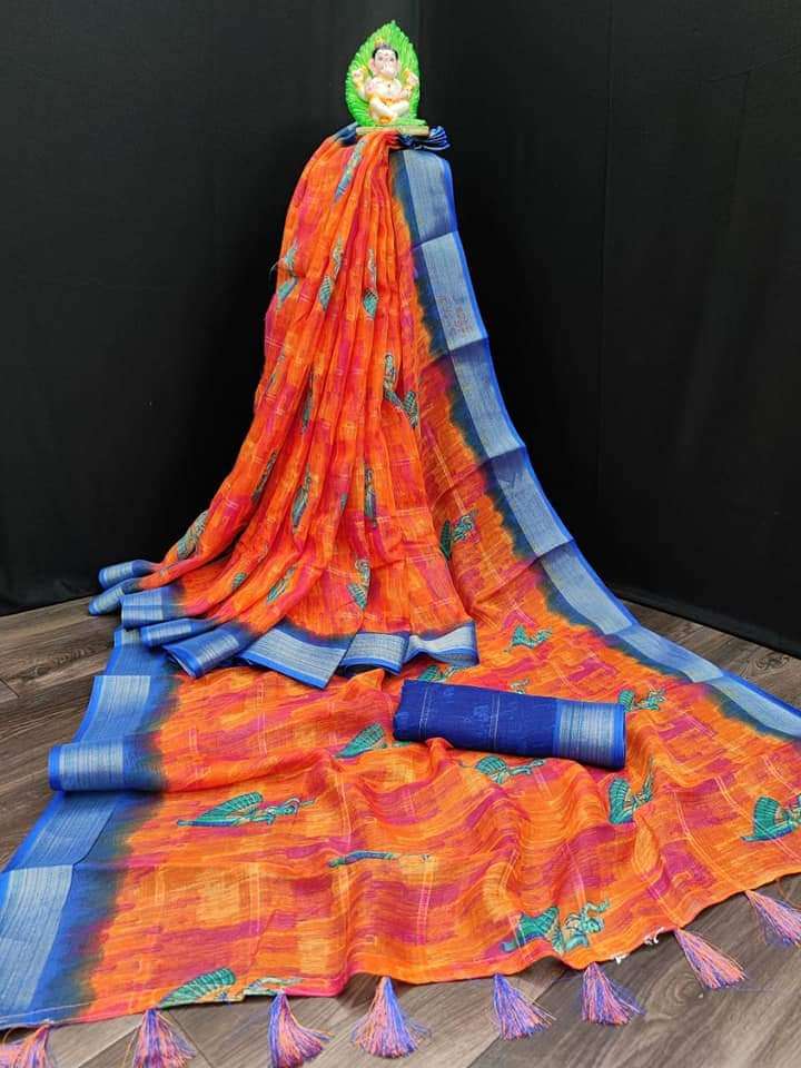 PURE LINEN BY MYRA FASHION 01 TO 06 SERIES INDIAN TRADITIONAL WEAR COLLECTION BEAUTIFUL STYLISH FANCY COLORFUL PARTY WEAR & OCCASIONAL WEAR LINEN COTTON SAREES AT WHOLESALE PRICE