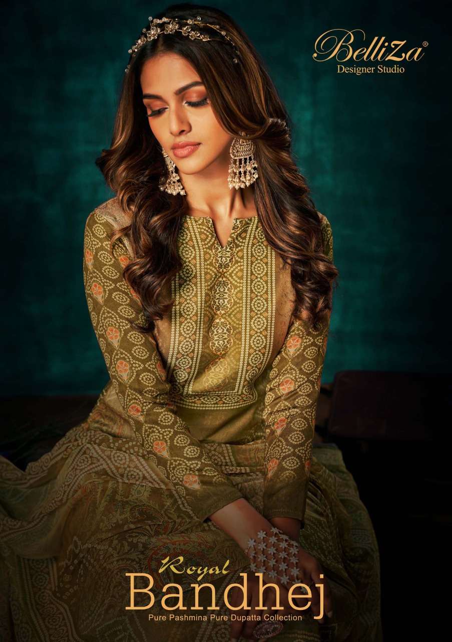 Royal Bandhej By Belliza 719-001 To 719-008 Series Beautiful Festive Suits Colorful Stylish Fancy Casual Wear & Ethnic Wear Pure Pashmina Print With Embroidered Dresses At Wholesale Price