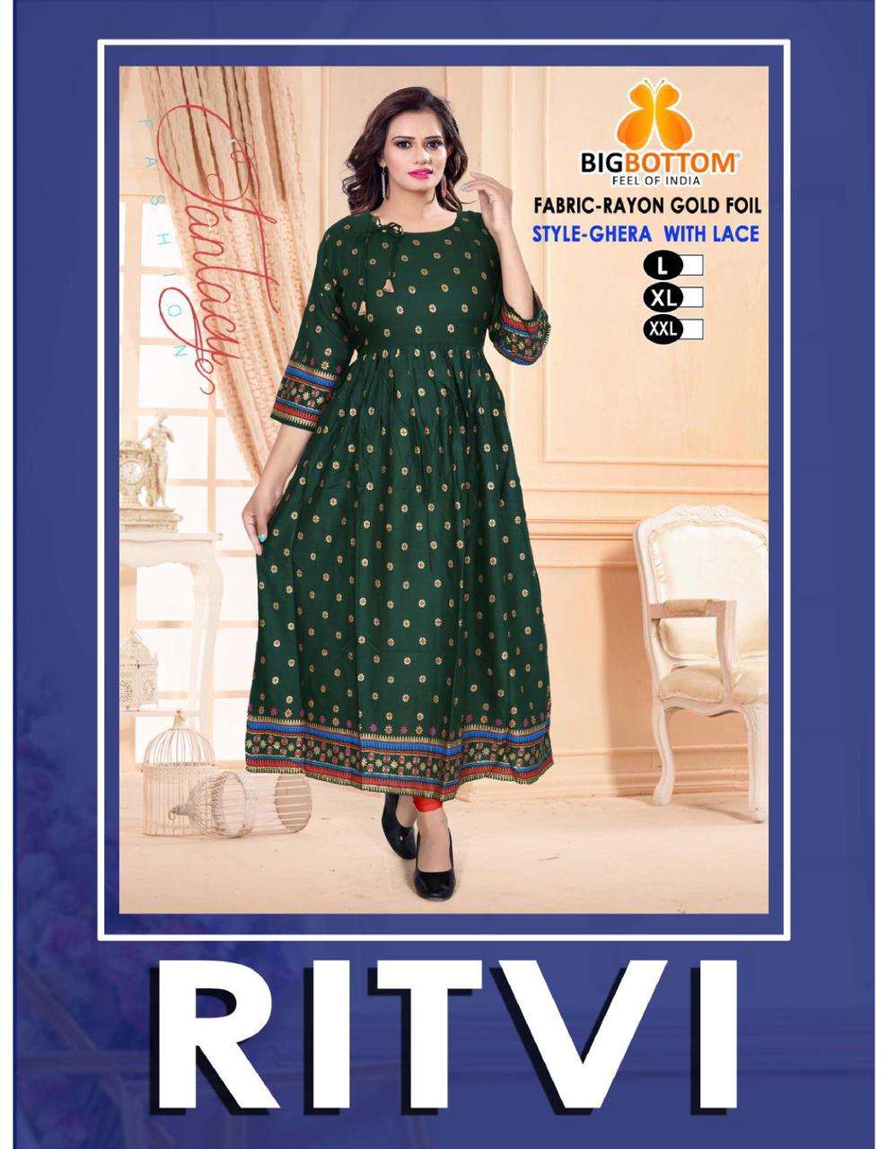 RITVI BY BIG BOTTOM 1 TO 3 SERIES BEAUTIFUL STYLISH FANCY COLORFUL CASUAL WEAR & ETHNIC WEAR RAYON FOIL PRINT GOWNS AT WHOLESALE PRICE