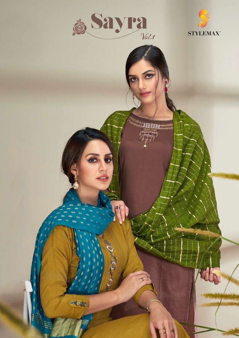 SAYRA BY STYLEMAX 681 TO 688 SERIES BEAUTIFUL SUITS COLORFUL STYLISH FANCY CASUAL WEAR & ETHNIC WEAR PURE CHINNON SILK DRESSES AT WHOLESALE PRICE
