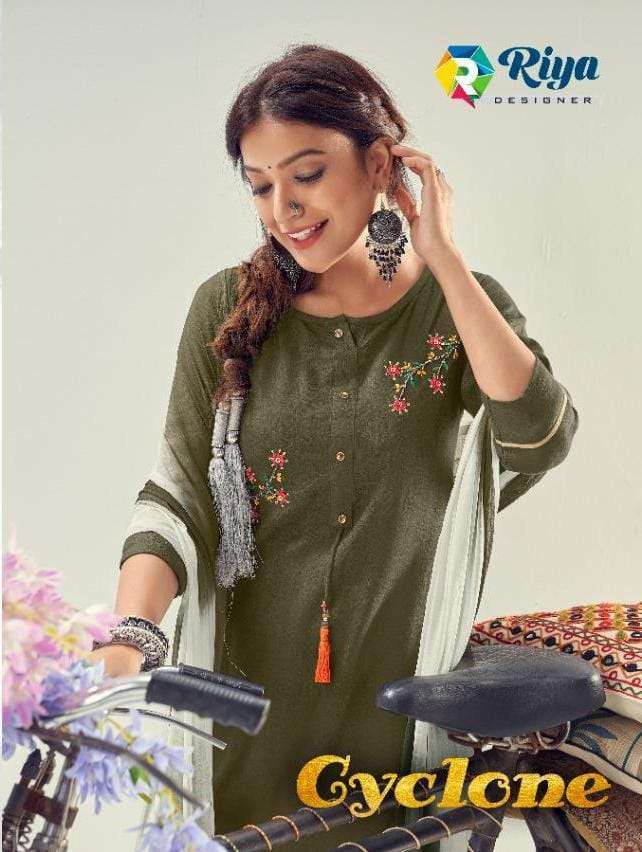 CYCLONE BY RIYA DESIGNER 1001 TO 1006 SERIES BEAUTIFUL SUITS COLORFUL STYLISH FANCY CASUAL WEAR & ETHNIC WEAR RAYON WITH WORK DRESSES AT WHOLESALE PRICE