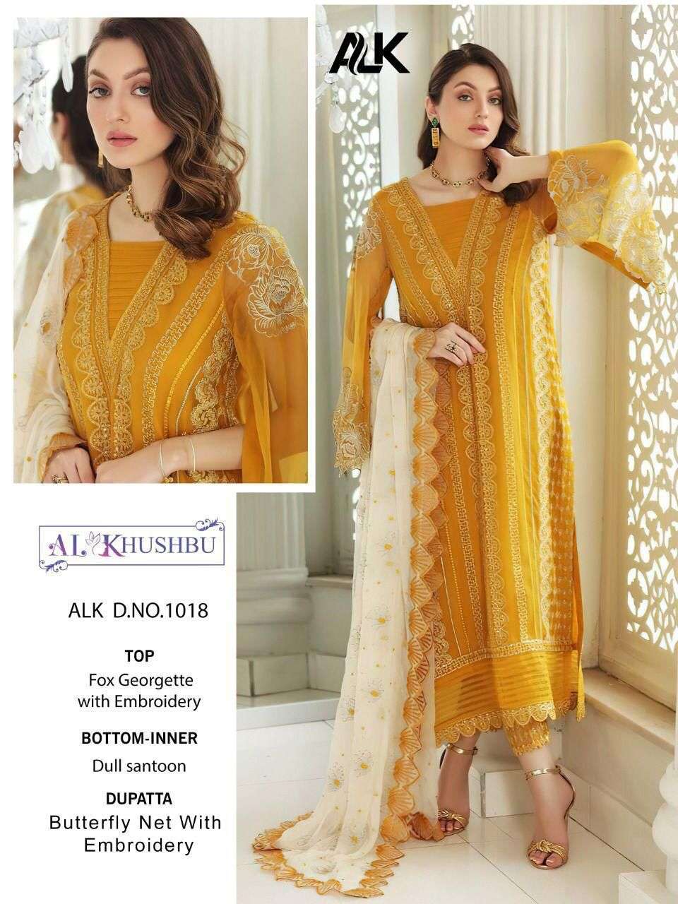 Al Khushbu Hit Design 1018 By Al Khushbu Designer Pakistani Suits Beautiful Stylish Fancy Colorful Party Wear & Occasional Wear Faux Georgette Embroidered Dresses At Wholesale Price
