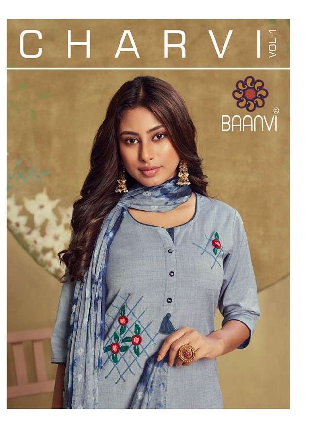 CHARVI BY BAANVI 1001 TO 1008 SERIES BEAUTIFUL SUITS COLORFUL STYLISH FANCY CASUAL WEAR & ETHNIC WEAR PURE COTTON EMBROIDERED DRESSES AT WHOLESALE PRICE