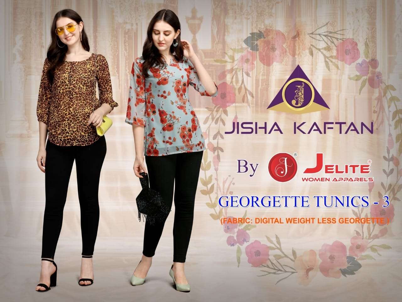GEORGETTE TUNICS VOL-3 BY JELITE 113 TO 120 SERIES BEAUTIFUL STYLISH FANCY COLORFUL CASUAL WEAR & ETHNIC WEAR WEIGHTLESS GEORGETTE TOPS AT WHOLESALE PRICE