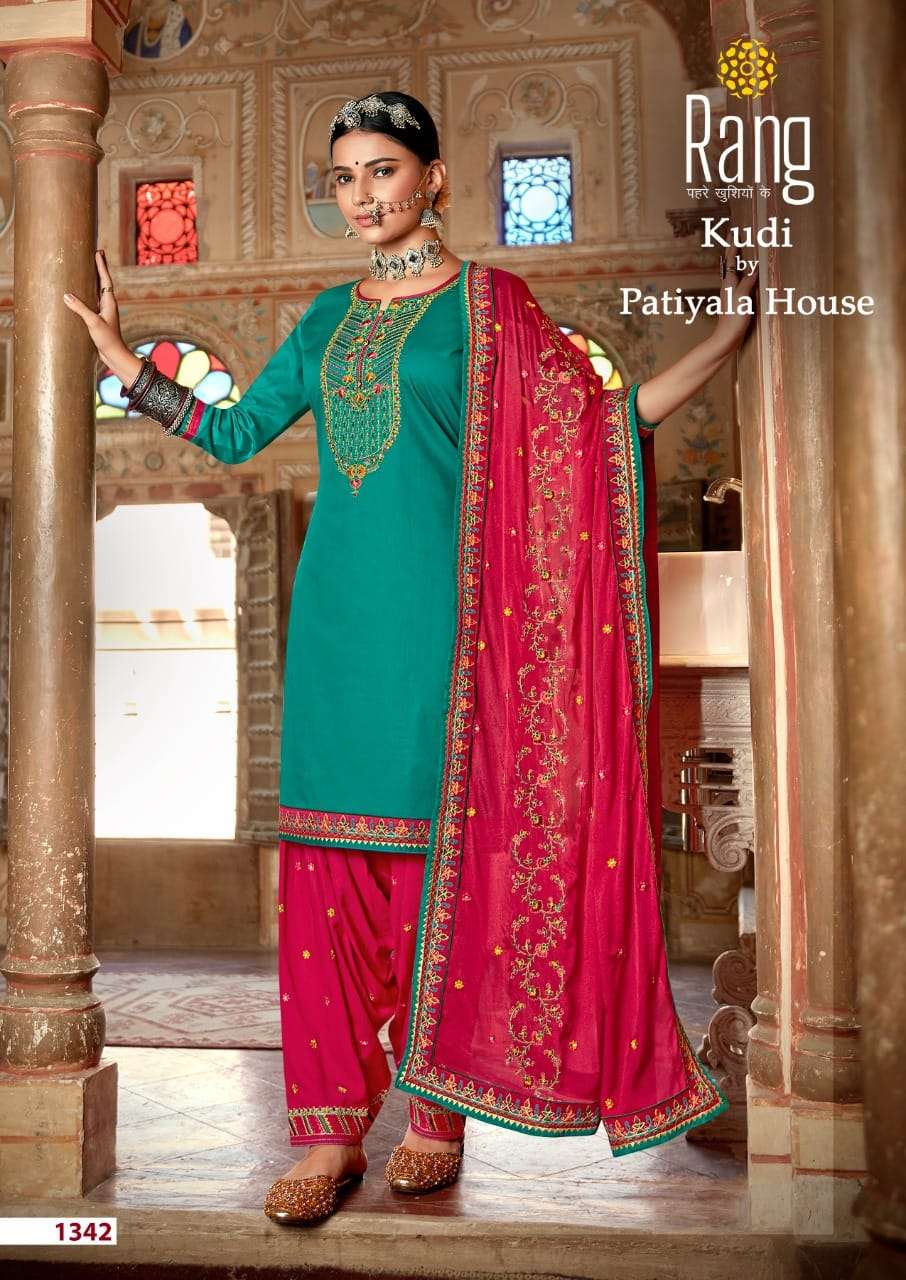 KUDI BY RANG 1341 TO 1344 SERIES BEAUTIFUL PATIYALA SUITS COLORFUL STYLISH FANCY CASUAL WEAR & ETHNIC WEAR JAM SILK WITH WORK DRESSES AT WHOLESALE PRICE