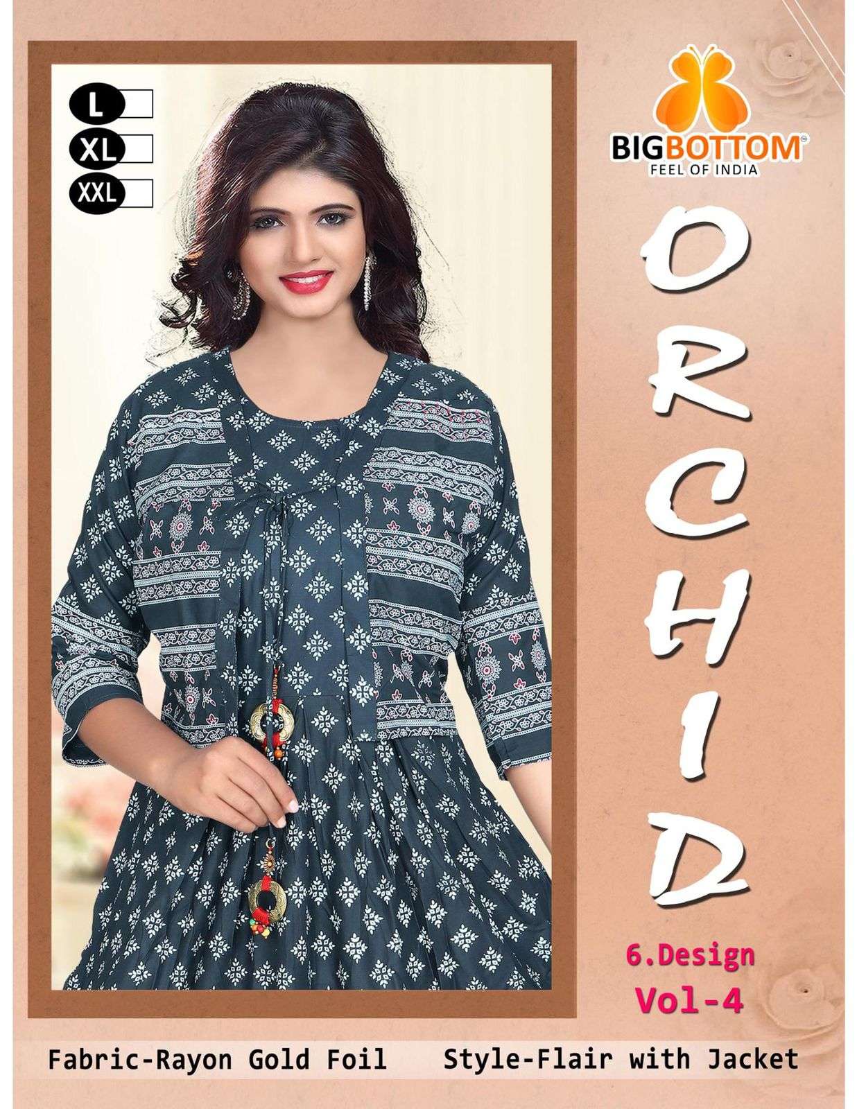 ORCHID VOL-4 BY BIG BOTTOM 4001 TO 4006 SERIES DESIGNER STYLISH FANCY COLORFUL BEAUTIFUL PARTY WEAR & ETHNIC WEAR COLLECTION RAYON GOLD FOIL KURTIS AT WHOLESALE PRICE