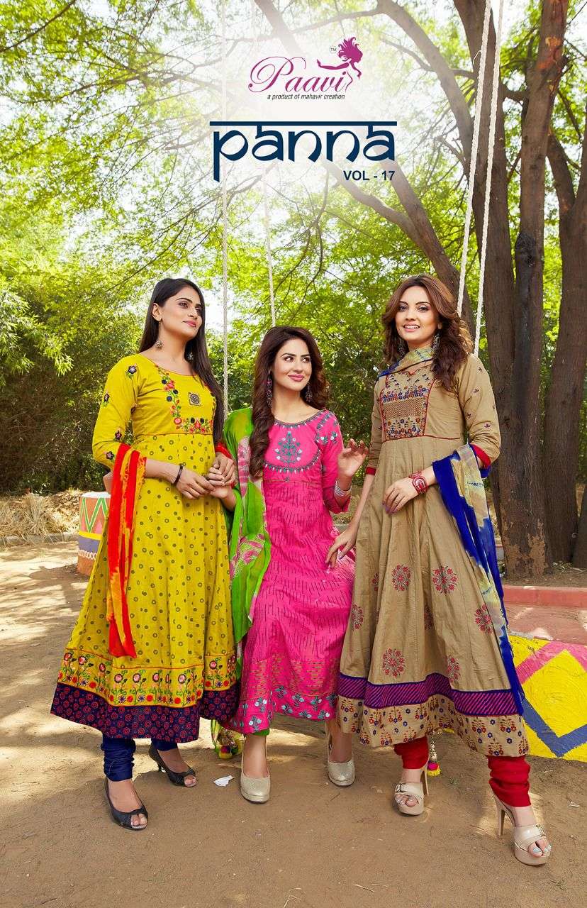 PANNA VOL-17 BY PAAVI 1001 TO 1008 SERIES BEAUTIFUL SUITS COLORFUL STYLISH FANCY CASUAL WEAR & ETHNIC WEAR CAMBRIC COTTON DRESSES AT WHOLESALE PRICE